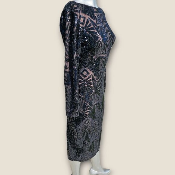 Dress the Population Emery Long Sleeve Black Sequin Cocktail Dress - Picture 14 of 16